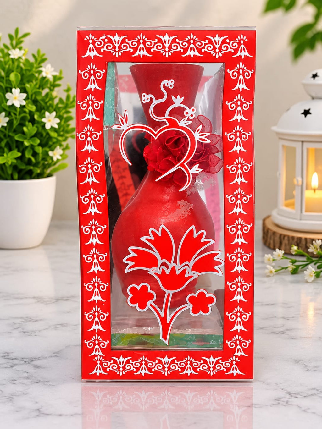 Product Title: Red Decorative Flower Vase Gift Box – Elegant Romantic Gift Product Description: Make every special moment memorable with this beautiful Red Decorative Flower Vase Gift Box. ❤️