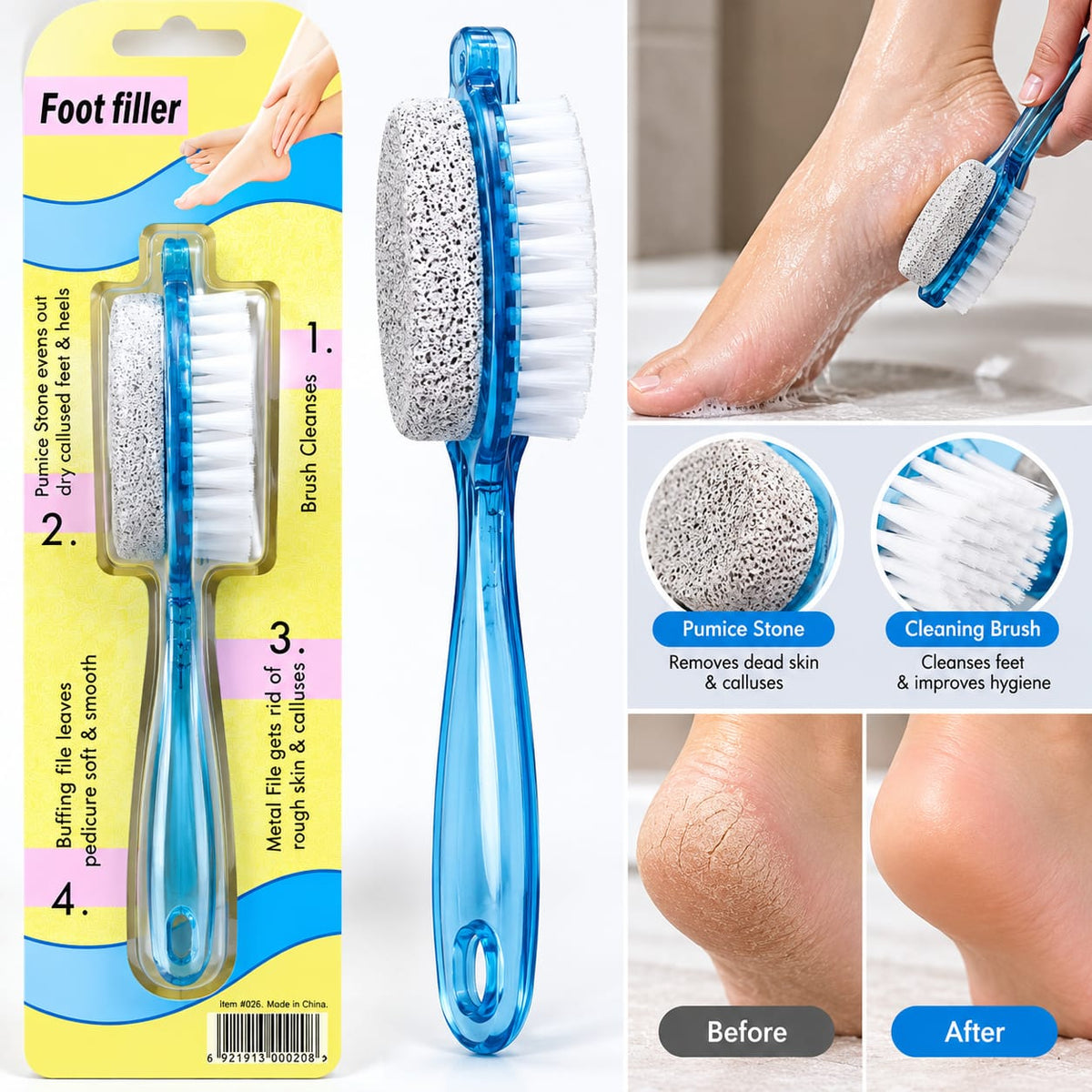 4-in-1 Foot Filler & Pedicure Brush – Foot Cleaning and Dead Skin Removal Tool .