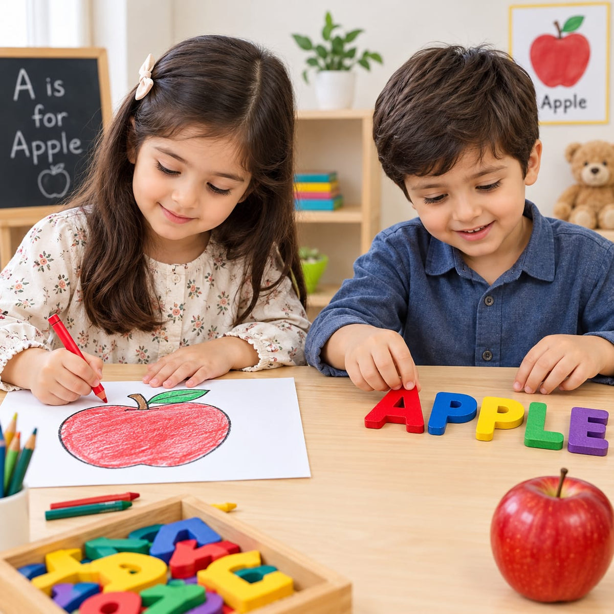 Apple Drawing & Spelling Activity – A to Z Complete English Learning Kit