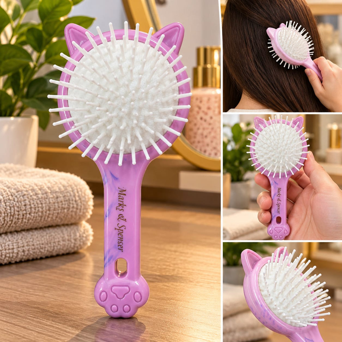 Cute Pink Cat Paw Hair Brush – Detangling & Styling Brush for Women and Girls Add a touch of cuteness to your daily hair care routine with this adorable Pink Cat Ear Hair Brush