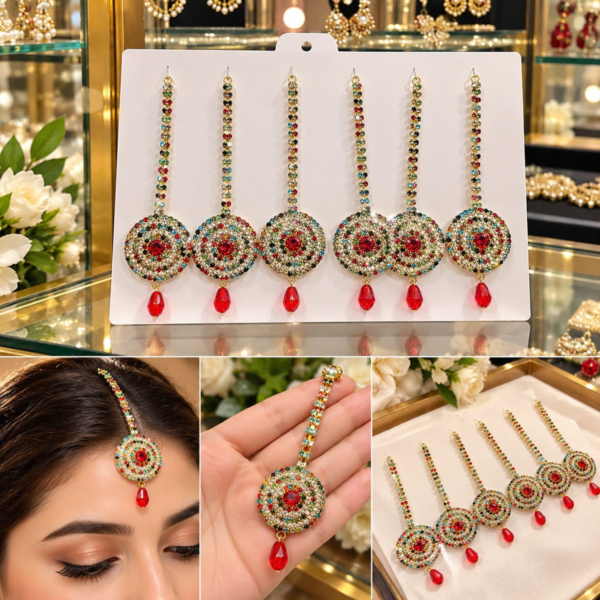 Beautiful Multicolor Stone Maang Tikka – Traditional Bridal & Party Wear Jewelry ✨ Apni khoobsurti ko dein ek royal aur elegant touch hamare stunning Multicolor Stone Maang Tikka ke saath!