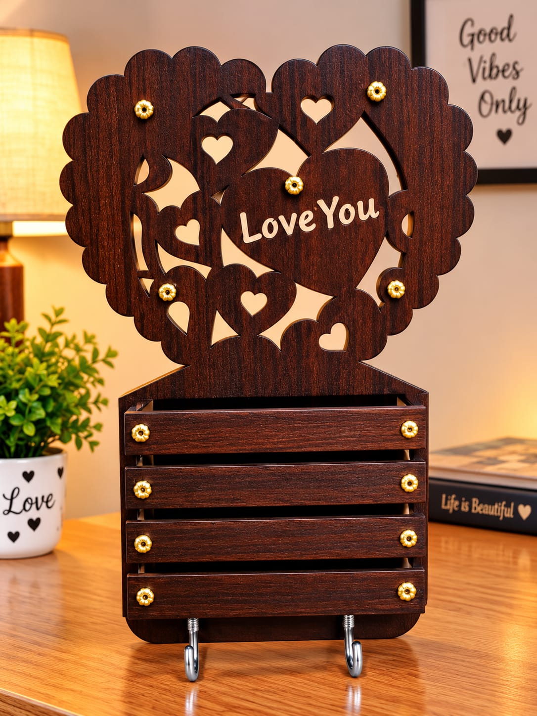 Beautiful Wooden Love You Key Holder & Organizer ❤️
