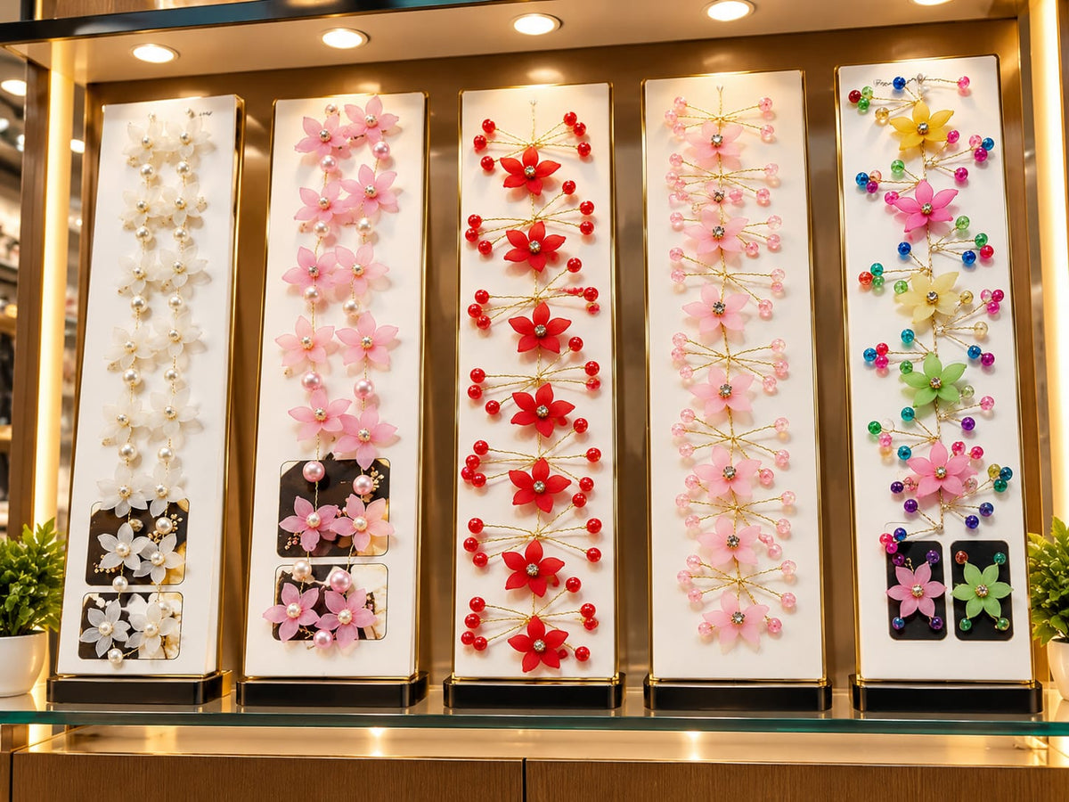 Elegant Floral Hair Accessories Collection ✨ Beautiful flower hair pins featuring delicate floral designs, pearl details, sparkling beads, and elegant golden wirework