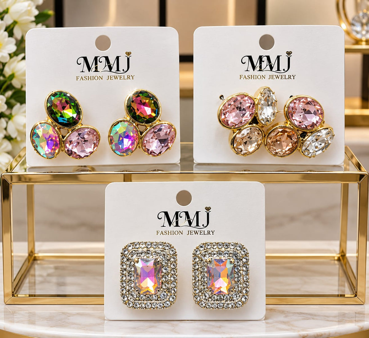 Product Title: MMJ Fashion Jewelry – Elegant Crystal Stud Earrings (3 Designs) Product Description: Add a touch of elegance and sparkle to your style with MMJ Fashion Jewelry Crystal Stud Earrings