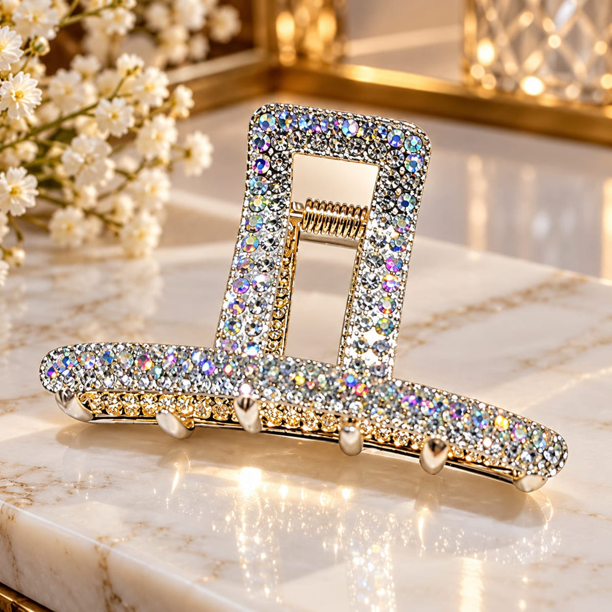 Elegant Silver Rhinestone Hair Claw Clip – Sparkling Rectangular Hair Clasp for Women