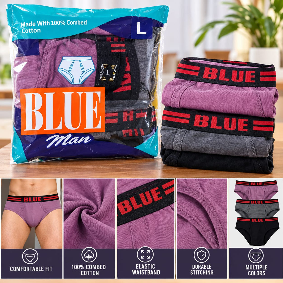 BLUE Man Premium Cotton Men's Underwear – Comfortable Everyday Briefs