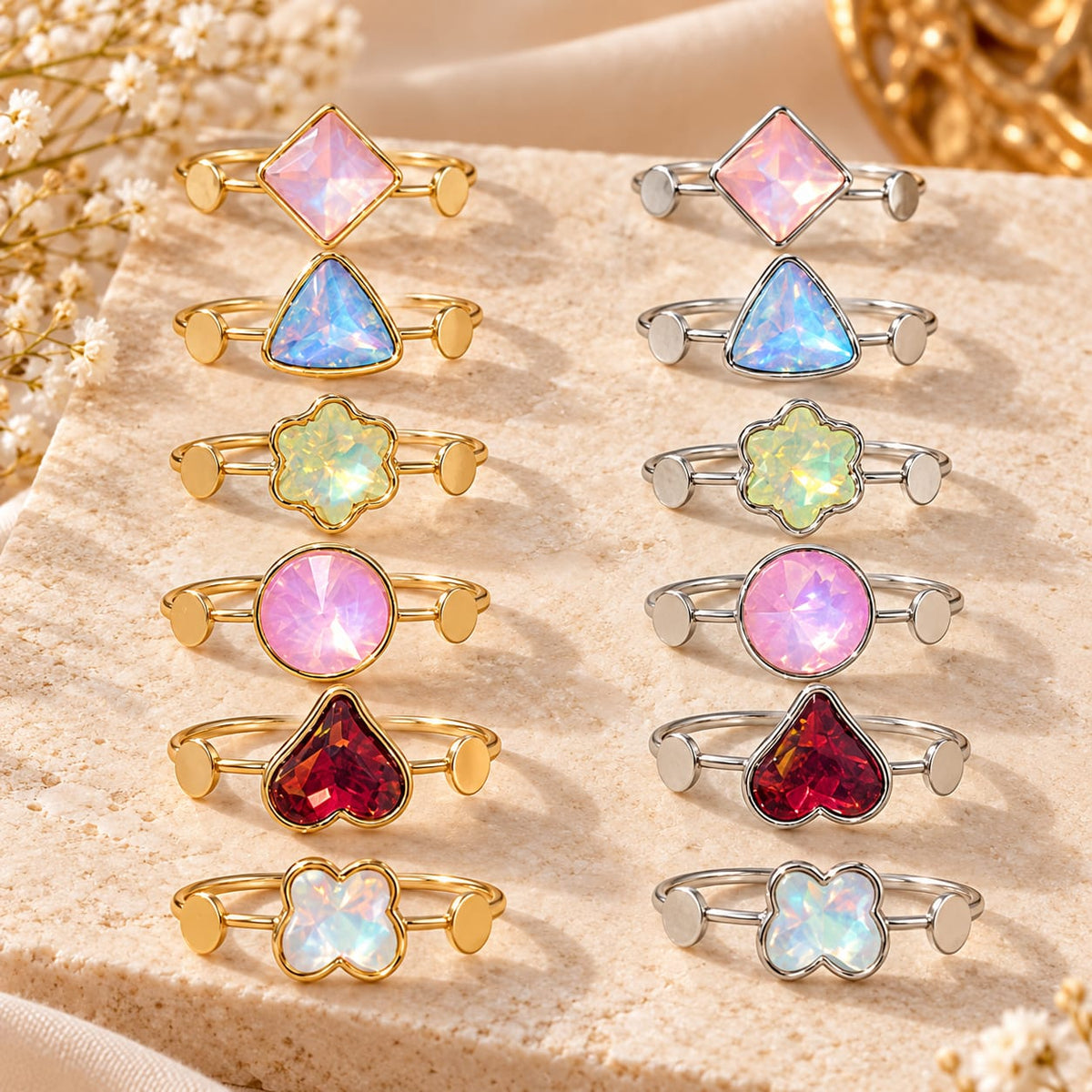 Elegant Crystal Stone Rings – Stylish Fashion Jewelry for Women & Girls