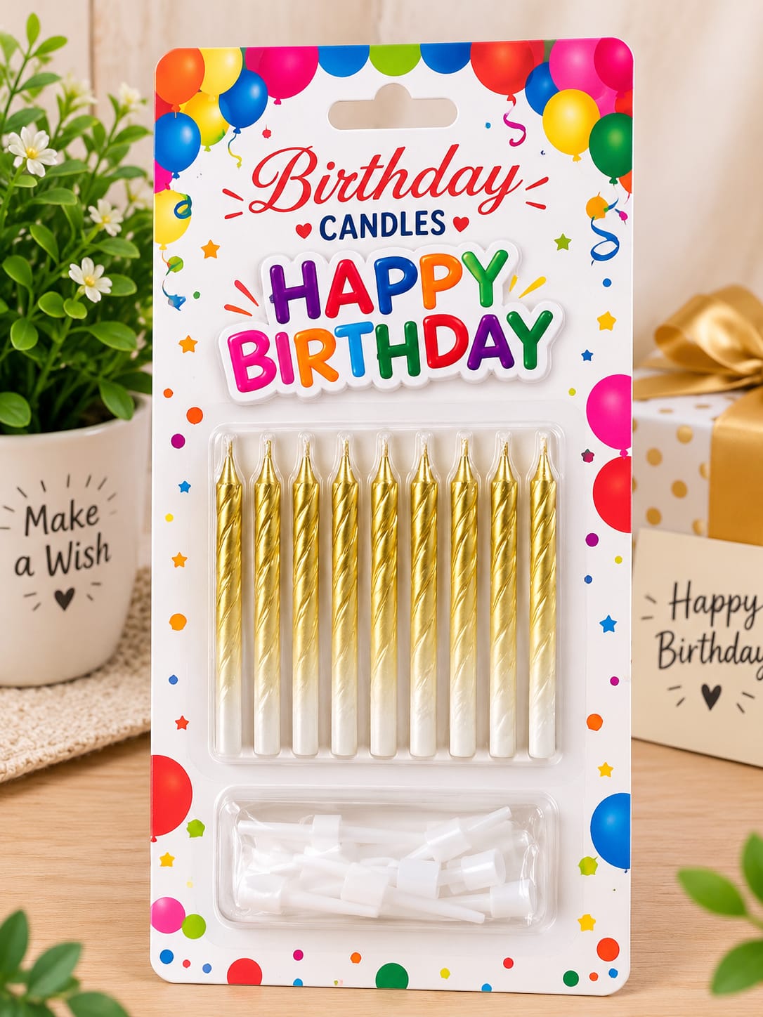 🎂 Birthday Candles – Gold Spiral Cake Candles with Holders 🎉 Make every birthday celebration extra special with these elegant Gold Birthday Candles! ✨ :