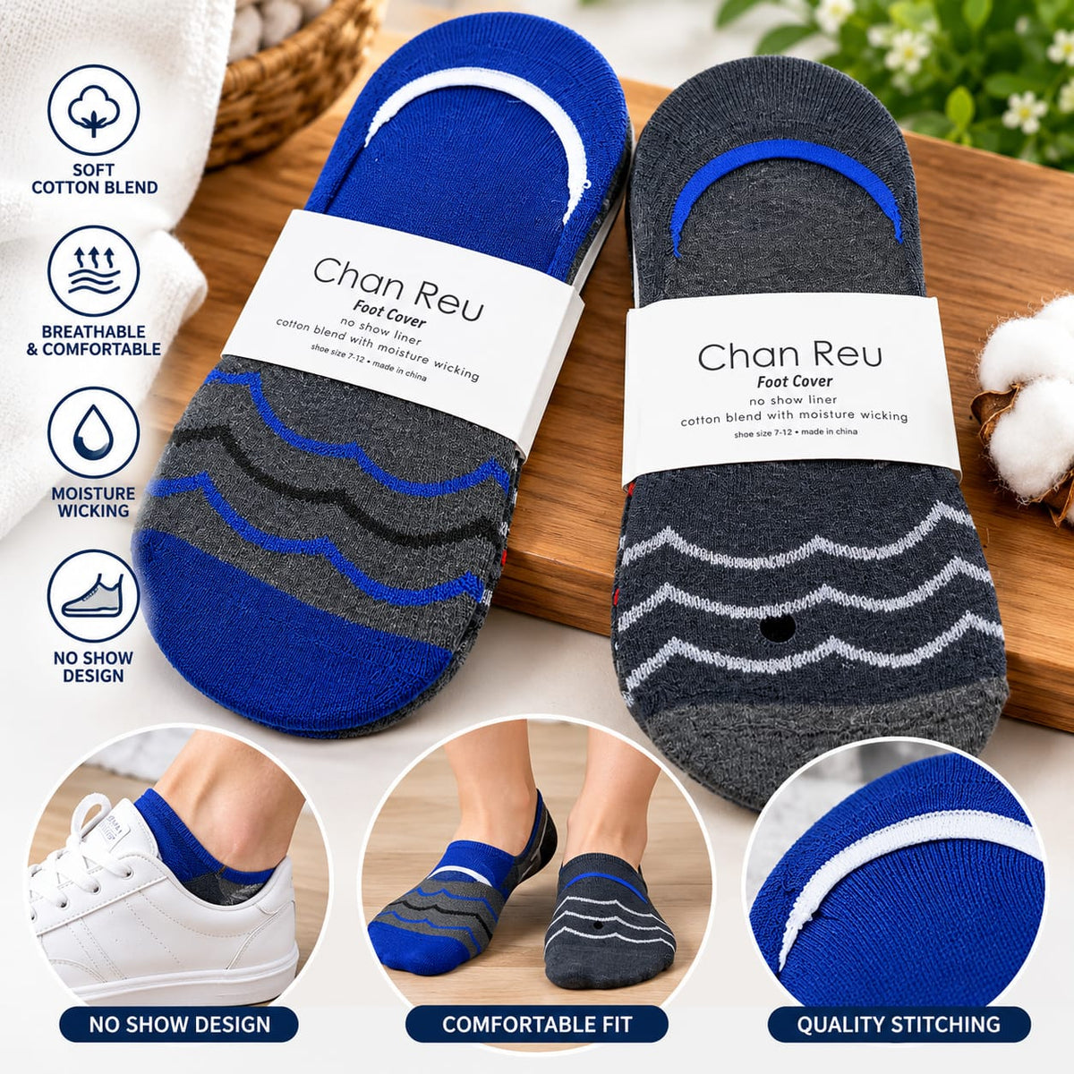 Chan Reu Premium No-Show Foot Cover Socks – Soft, Breathable & Comfortable