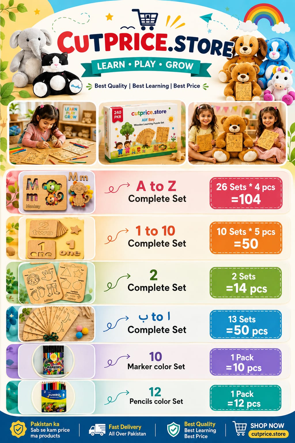 Enhanced Design A to Z Wooden Alphabet Stencils (104 PIECES) (SIZE LARGE)