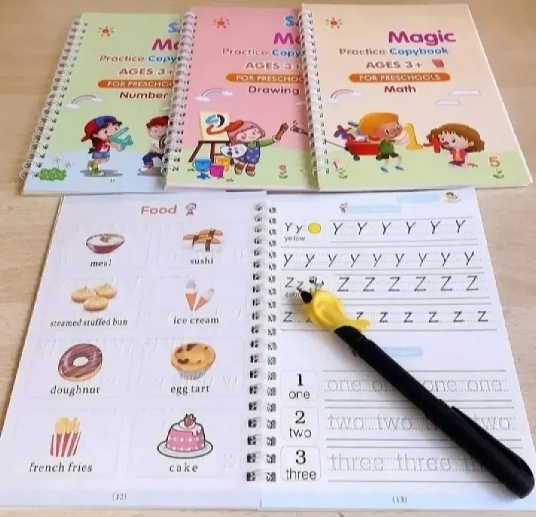 Magic Practice Copybook Set 4 Books, Magic Pen & Ink Refills Montessori Children Traci…