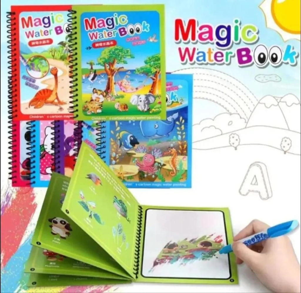Magic Water Book  Water Drawing Book – Reusable Doodle Book for Kids (2-5 Years) I Mess-Free Coloring  Pen & Tablet Bundles