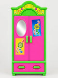 Beautiful pink and green kids' toy wardrobe with an attractive floral design, a stylish oval mirror, two opening doors, and spacious bottom drawers. 💖🌸