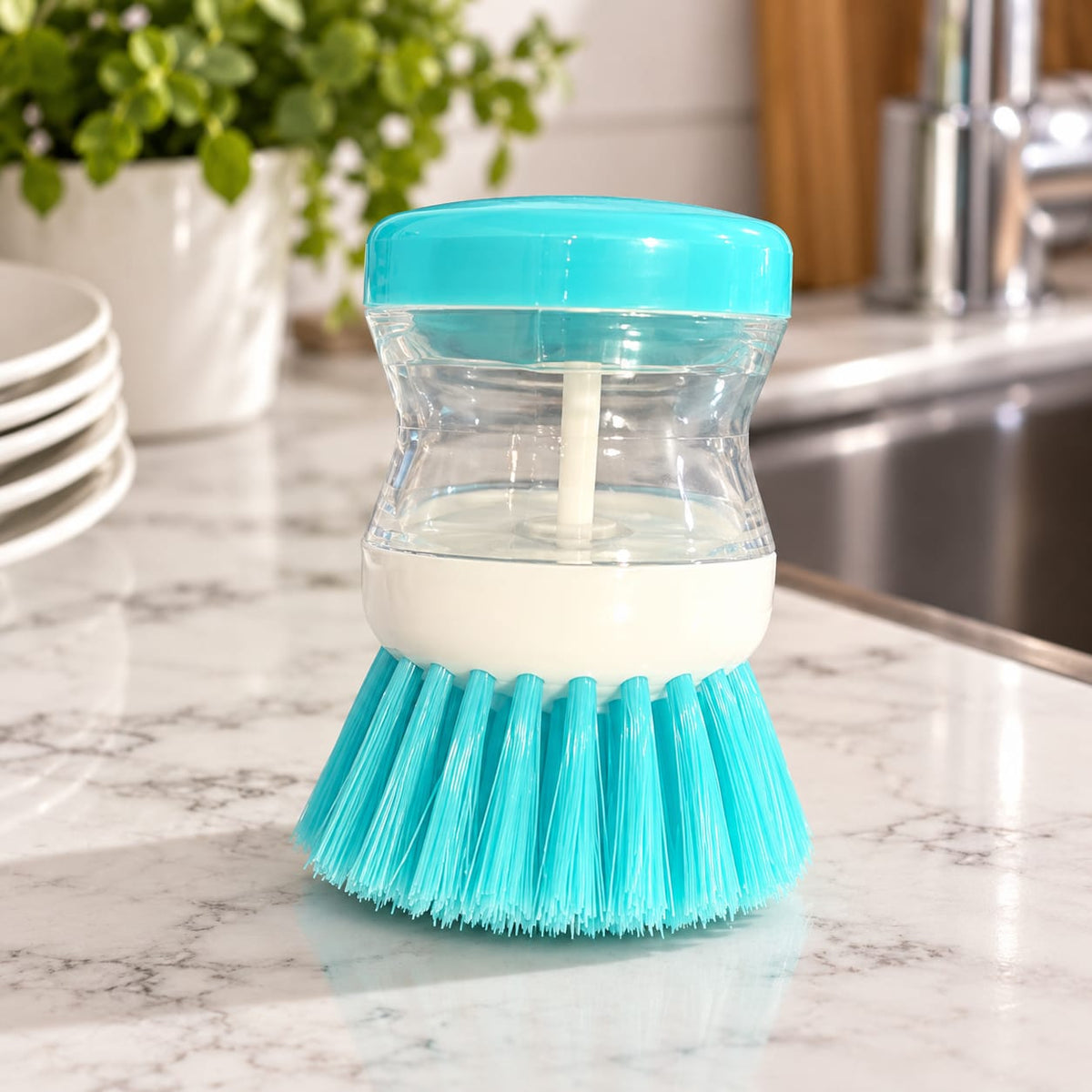 Soap Dispensing Cleaning Brush – Multipurpose Kitchen Scrubber Apni kitchen ki safai banayein asaan aur tez is Soap Dispensing Cleaning Brush ke saath!