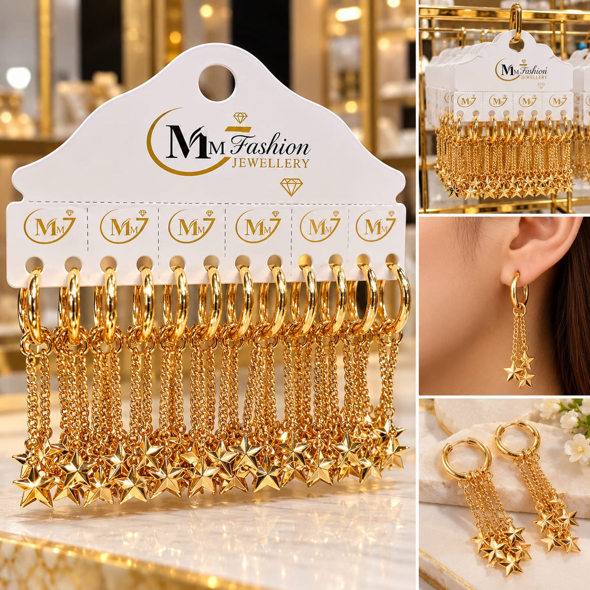 Elegant Golden Star Dangle Earrings – Premium Fashion Jewellery ✨ Add a touch of glamour and elegance to your everyday style with these beautiful Golden Star Dangle Earrings.