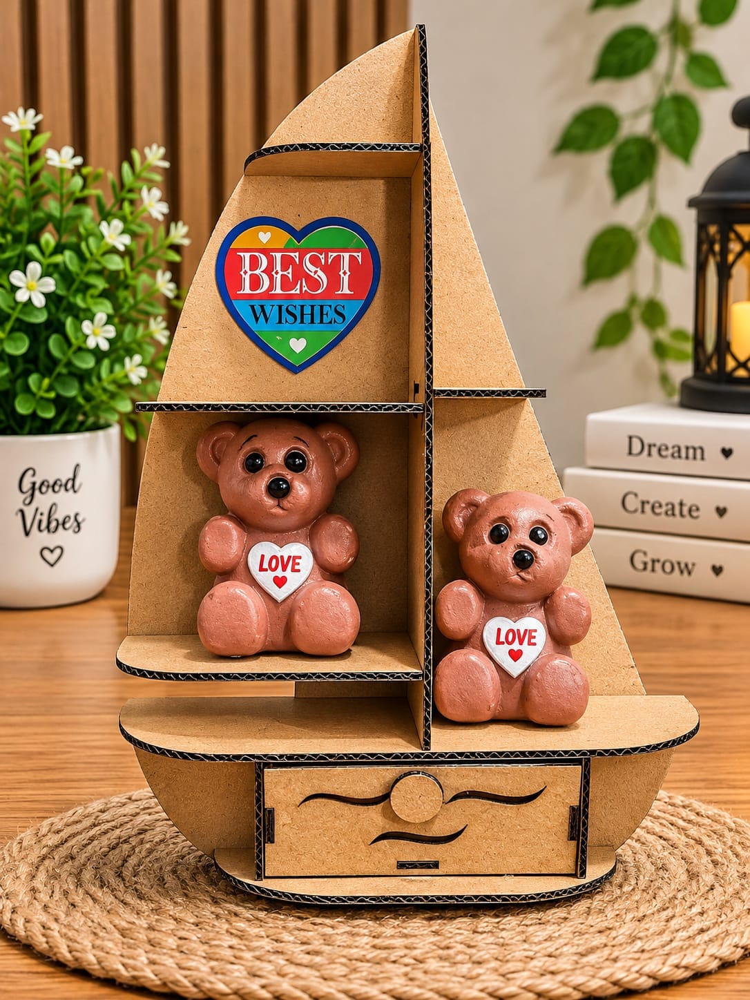 Cute Teddy Bear Sailboat Organizer – Best Wishes Gift 🎁 ✨ Beautiful Handmade Decorative Sailboat Shelf 🧸 Cute Teddy Bears with Love Hearts 🚢 Unique Boat-Shaped Design with Storage Drawer 💝 Perfect for Birthday Gifts, Anniversaries & Special Occasions 🏡 !