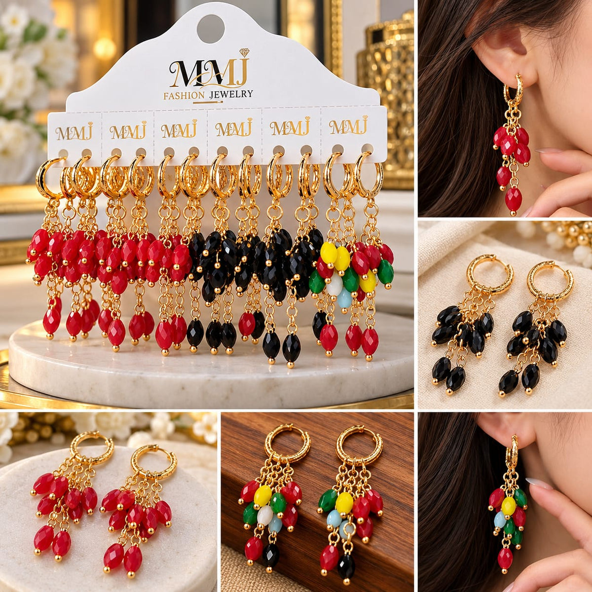 Elegant Gold-Tone Beaded Hoop Earrings – Stylish Fashion Jewelry for Women ✨ Add a touch of elegance and glamour to your everyday look with these beautiful gold-tone dangling hoop earrings. Featuring sparkling faceted beads, ing design, .