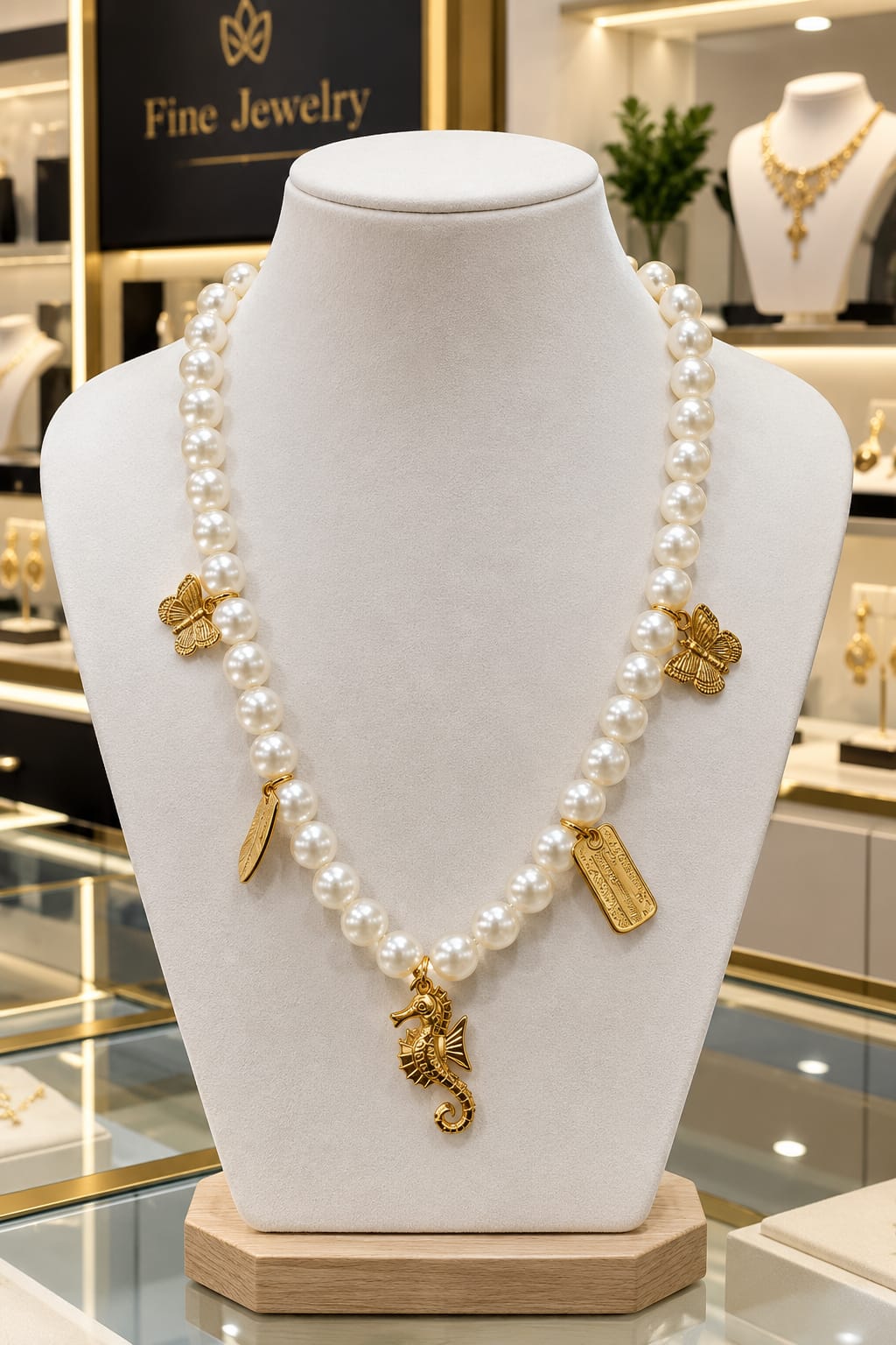 Elegant Pearl & Golden Charm Necklace ✨ Enhance your style with this beautiful pearl necklace featuring lustrous white pearls and elegant golden charms