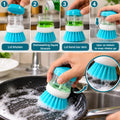 Soap Dispensing Cleaning Brush – Multipurpose Kitchen Scrubber Apni kitchen ki safai banayein asaan aur tez is Soap Dispensing Cleaning Brush ke saath!