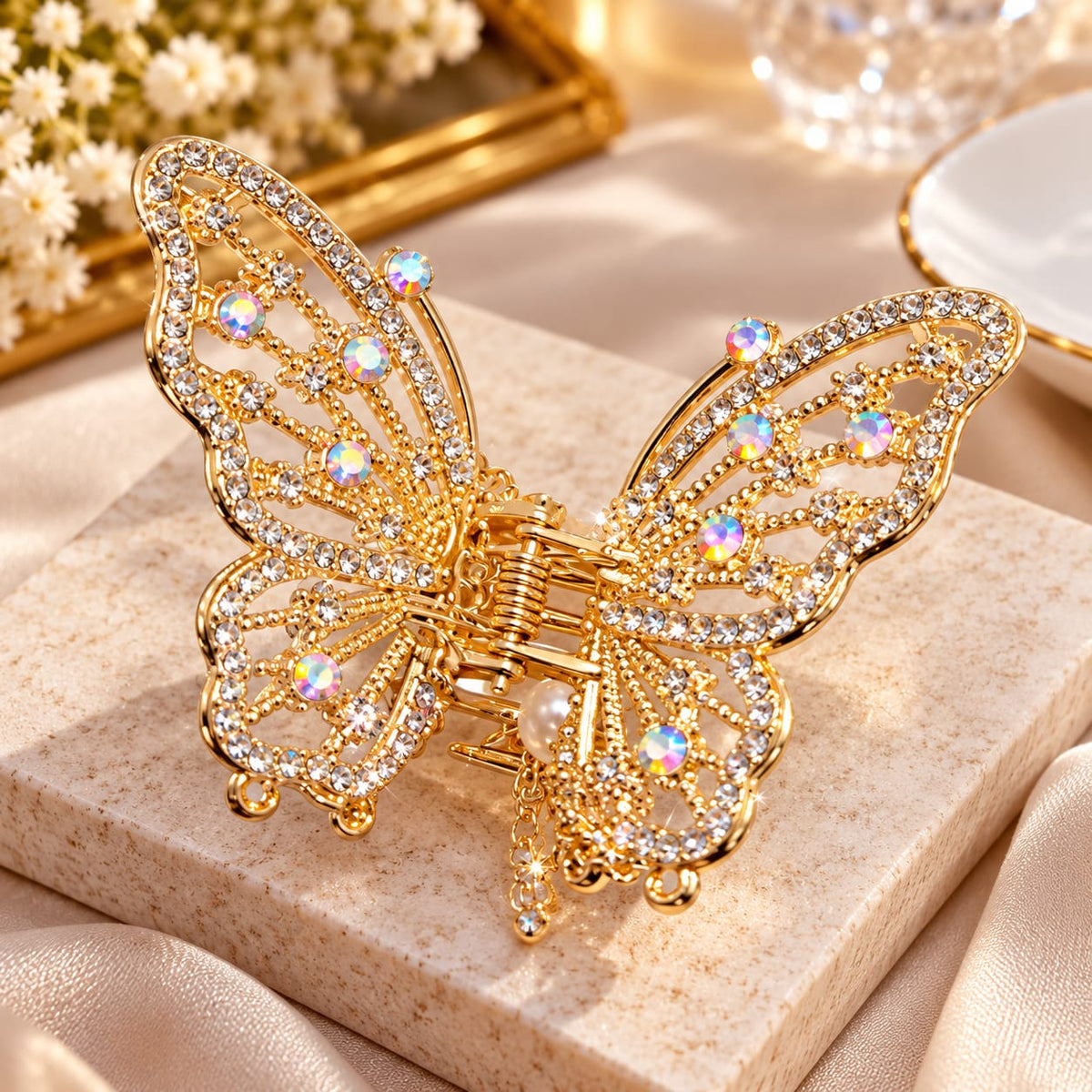 Elegant Black Crystal Hair Claw Clip – Stylish & Premium Hair Accessory ✨
