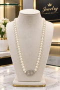 Elegant Pearl Necklace – Premium Jewelry Collection ✨ Beautiful white pearl necklace with a stylish crystal-studded silver pendant. Its elegant design