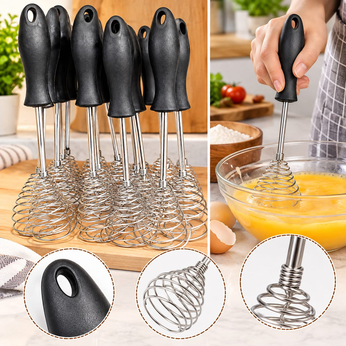 Stainless Steel Spiral Whisk – Handheld Egg Beater & Kitchen Mixing Tool