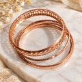 Elegant Rose Gold Bangles Set ✨ Apni khoobsurti mein izafa karein is stylish Rose Gold Bangles Set ke saath. Beautiful cutwork design, shiny finishing aur