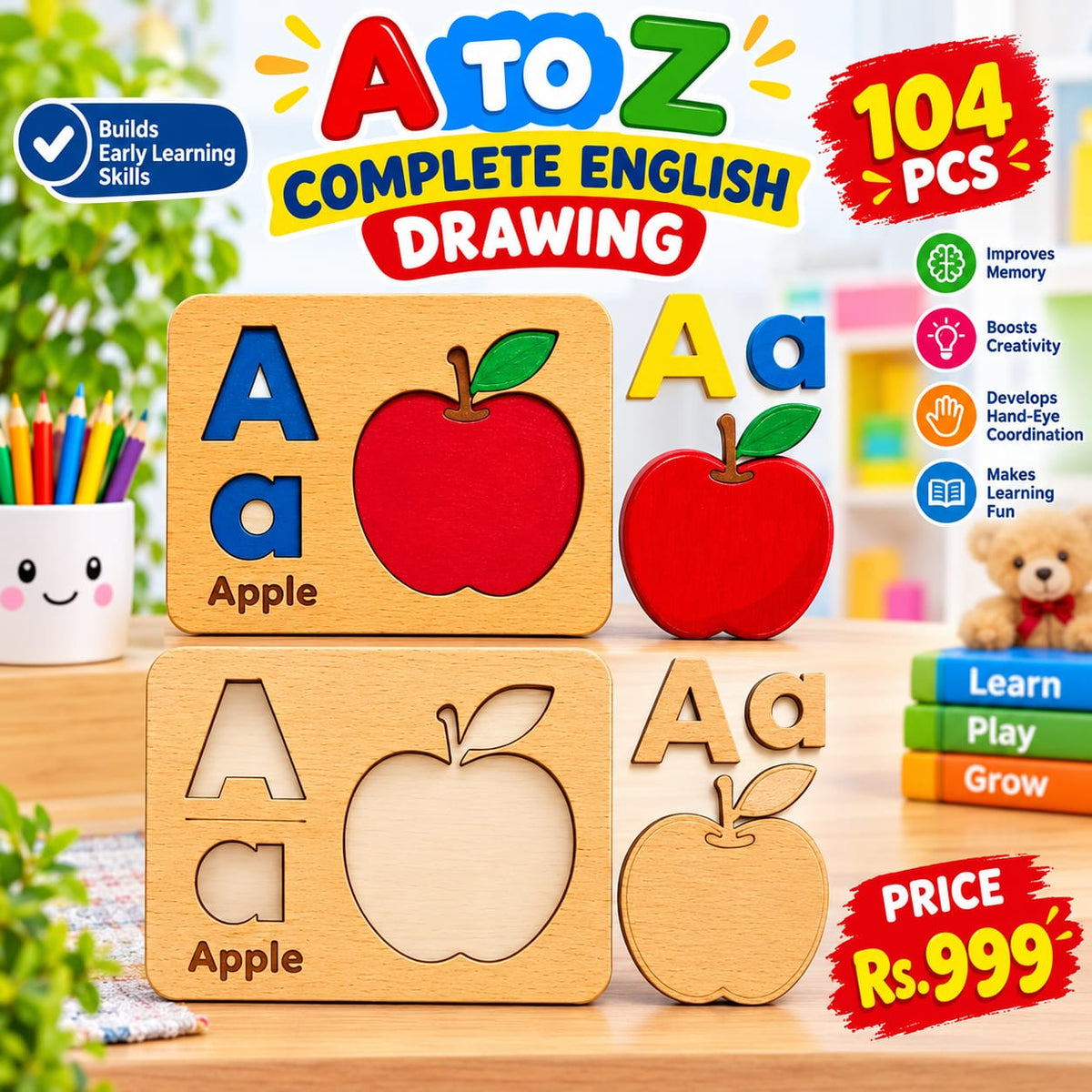 Apple Drawing & Spelling Activity – A to Z Complete English Learning Kit
