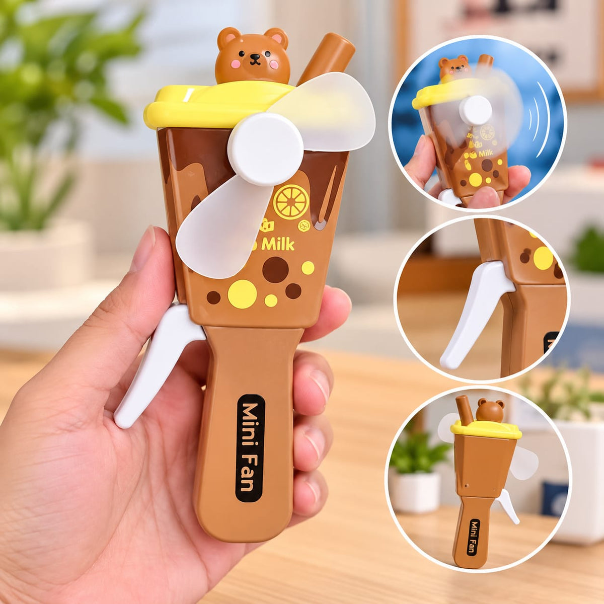 Cute Bear Milk Cup Mini Hand Fan – Portable Handheld Fan for Kids & Adults Stay cool in style with this adorable Bear Milk Cup Mini Fan!