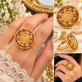 Elegant Crystal Statement Ring – Silver & Golden Add a touch of glamour and sparkle to your jewelry collection with this beautiful Round Crystal Statement Ring. Featuring a stunning circular design decorated with shimmering crystals,