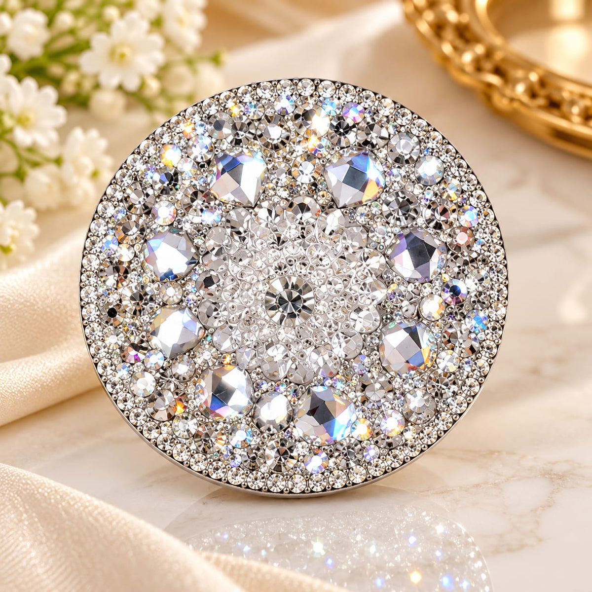 Elegant Crystal Statement Ring – Silver & Golden Add a touch of glamour and sparkle to your jewelry collection with this beautiful Round Crystal Statement Ring. Featuring a stunning circular design decorated with shimmering crystals,