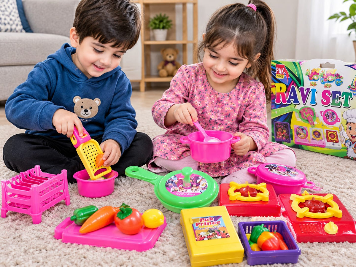 Pak Prince Ravi Set – Kids Toy Kitchen Set 🍳 Make playtime fun and exciting with the Pak Prince Ravi Set! 🌟 This colorful toy kitchen set is perfect for little chefs who love cooking, pretend play, and fun activities. Features: