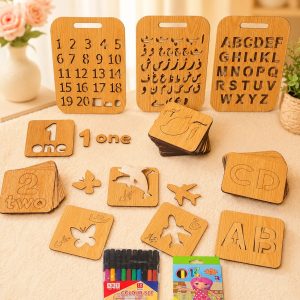6IN1 - TOP BEST WOODEN STANCILS LEARNING TOYS BOX (URDU WITH SHAPES