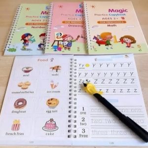 Magic Practice Copybook Set 4 Books, Magic Pen &  Ink Refills Montessori Children Traci...